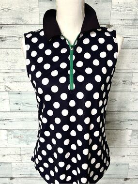 Sleeveless Navy Polka Dot Zip-Front Top